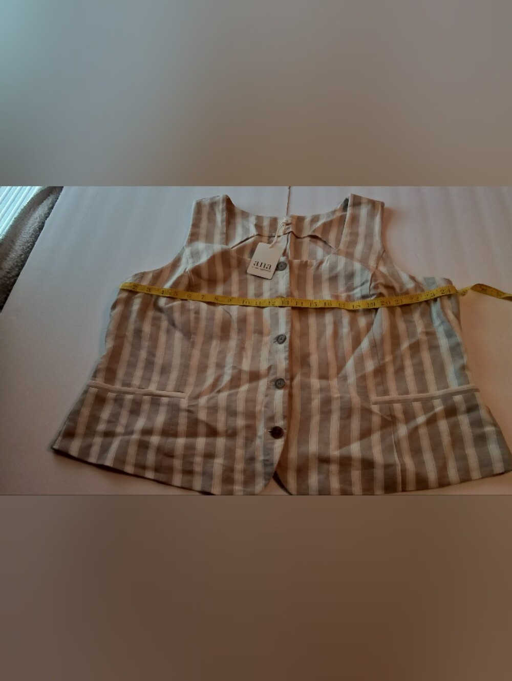 a.n.a Beige and White Striped Sleeveless Button-Front Top